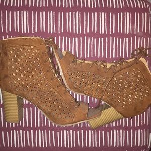 Lace up open toe booties